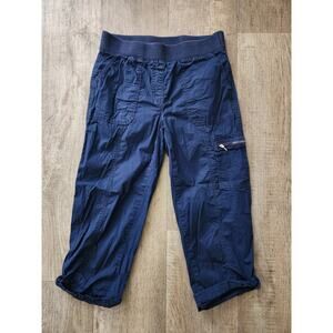 CHICO'S Pull On Capri Ankle Roll Up Cargo Pants Womens Size 00 US 2 Navy Blue